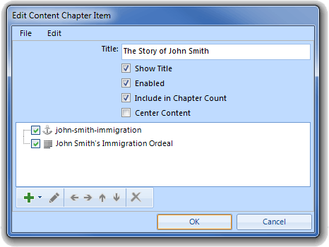 screenshot of Content Chapter showing Anchor and Text items