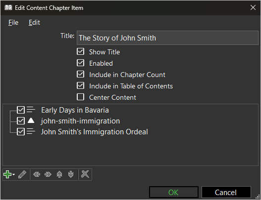 Screenshot of Content Chapter item showing several User Items screenshot of Content Chapter showing several User Items