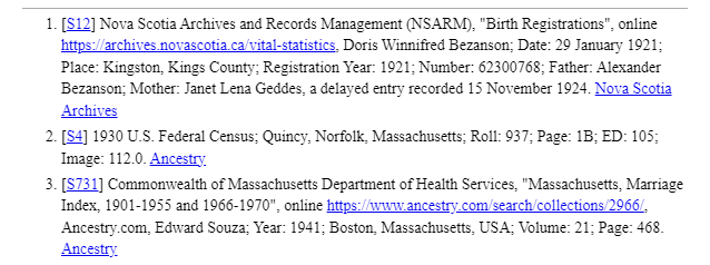 Example Citation List with Repository Links screenshot of citations that include repository links