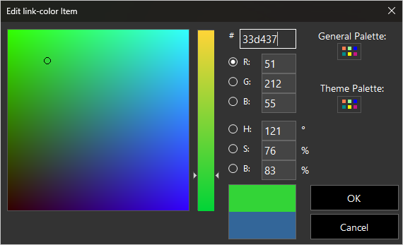 screenshot of Editor window showing controls to manipulate colors