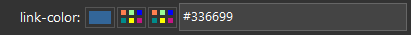 Example Color Property screenshot of color property showing the property name, the Editor button, two palette buttons, and the text value