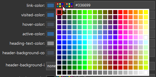 screenshot of color property after clicking the General Palette button showing its collection of colors