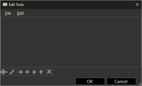 Screenshot of Edit Tools window screenshot of Edit Tools window showing empty custom tools list