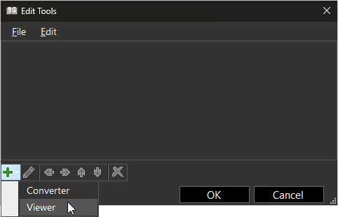 Screenshot of Edit Tools window screenshot of Edit Tools window showing add menu with viewer selected