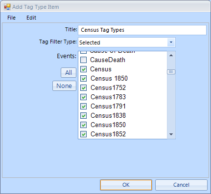 screenshot of tag type filter