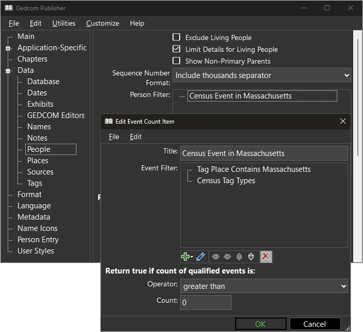Screenshot of Event Count Filter Terms screenshot of event count filter terms