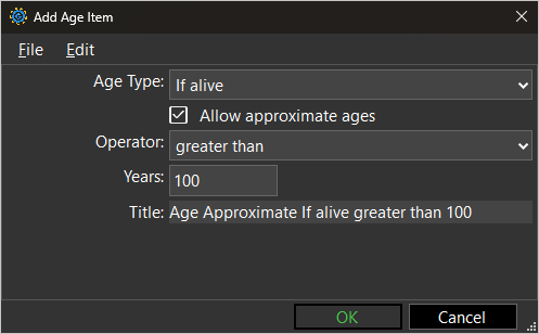 screenshot of Age term with example property values