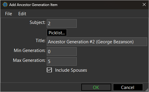 screenshot of Ancestor Generation term with example property values