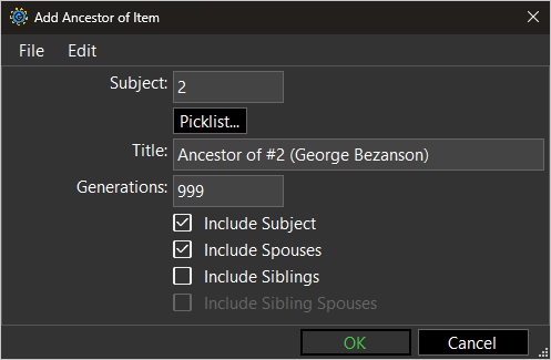 screenshot of Ancestor Of term with example property values