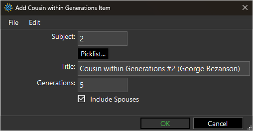 screenshot of Cousin within Generations term with example property values