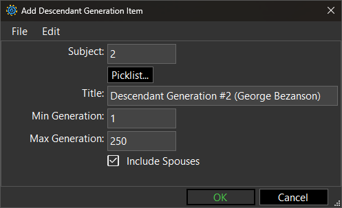 screenshot of Ancestor Generation term with example property values
