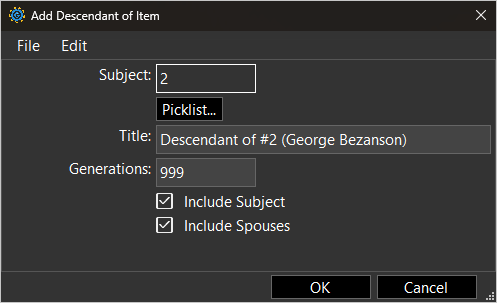 screenshot of Descendant Of term with example property values
