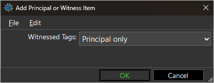 screenshot of Principal or Witness term with Witnessed Tags propperty set to Principal only