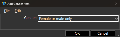 screenshot of Gender term with example property