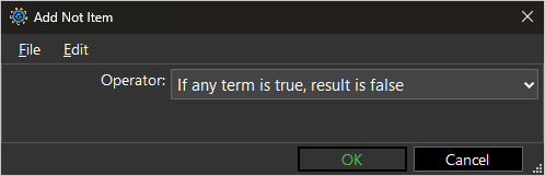 screenshot of Not term showing its Operator property
