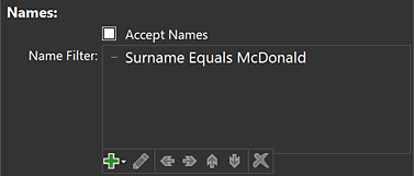 Screenshot of Name Filter screenshot of name filter showing three terms