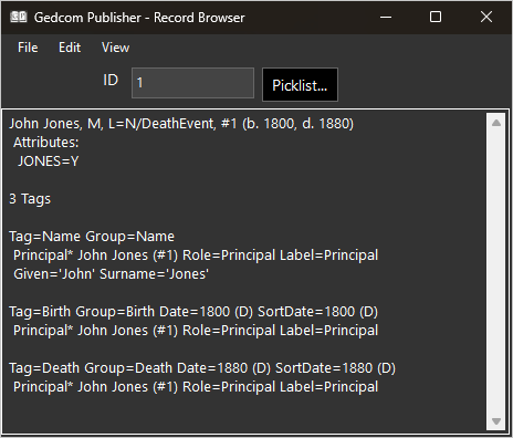 Record Browser screenshot of Record Browser showing attribute value