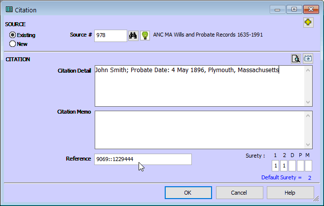 Screenshot of TMG citation with a unique record ID in the Reference field screenshot of TMG citation with a unique record ID in the Reference field